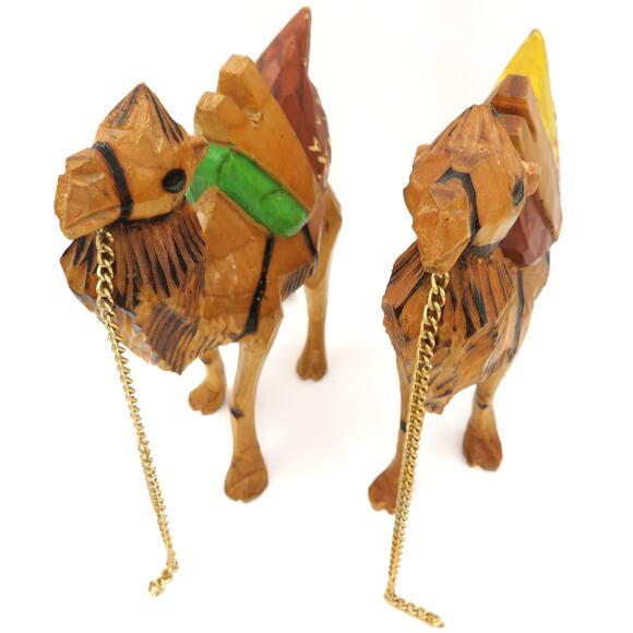 Pair of Hand Carved Wooden Camels 6” Folk Art Painted Figures Vintage Boho Decor - Picture 11 of 11
